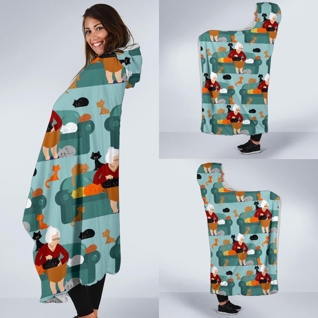 Grandma Nana Pattern Print Hooded Blanket Cloak Blanket grandma nana pattern print hooded blanket cloak blanket 1871