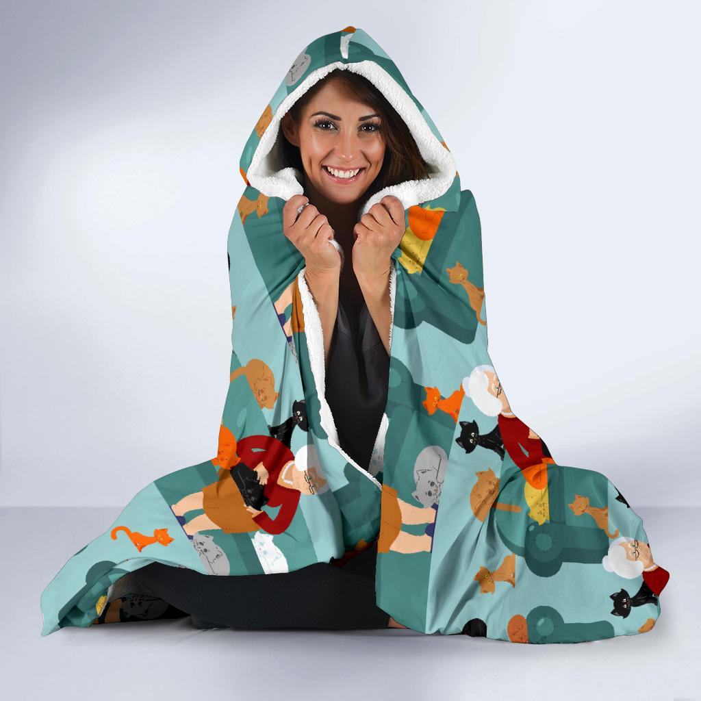 Grandma Nana Pattern Print Hooded Blanket Cloak Blanket grandma nana pattern print hooded blanket cloak blanket 2044