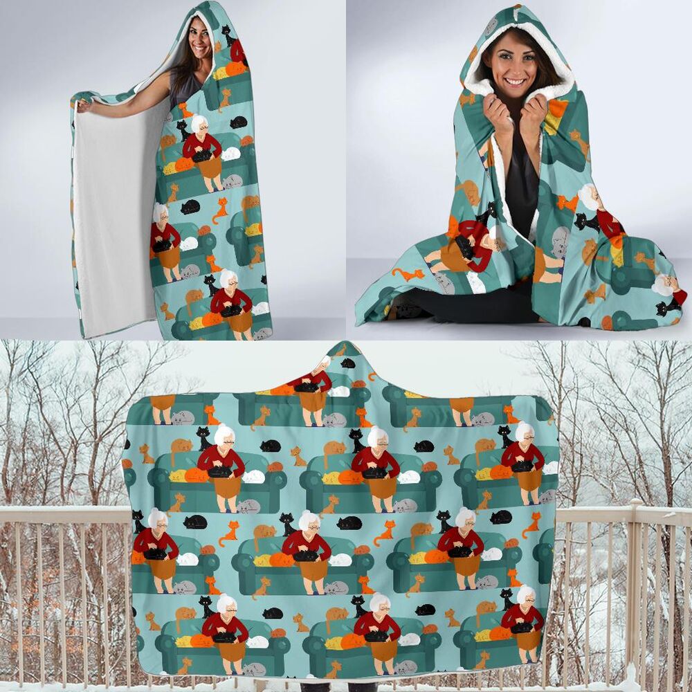 Grandma Nana Pattern Print Hooded Blanket Cloak Blanket grandma nana pattern print hooded blanket cloak blanket 2263