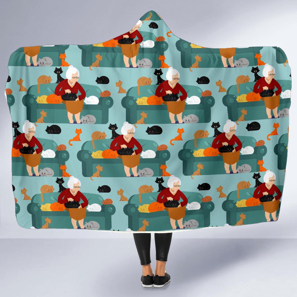 Grandma Nana Pattern Print Hooded Blanket Cloak Blanket grandma nana pattern print hooded blanket cloak blanket 5212
