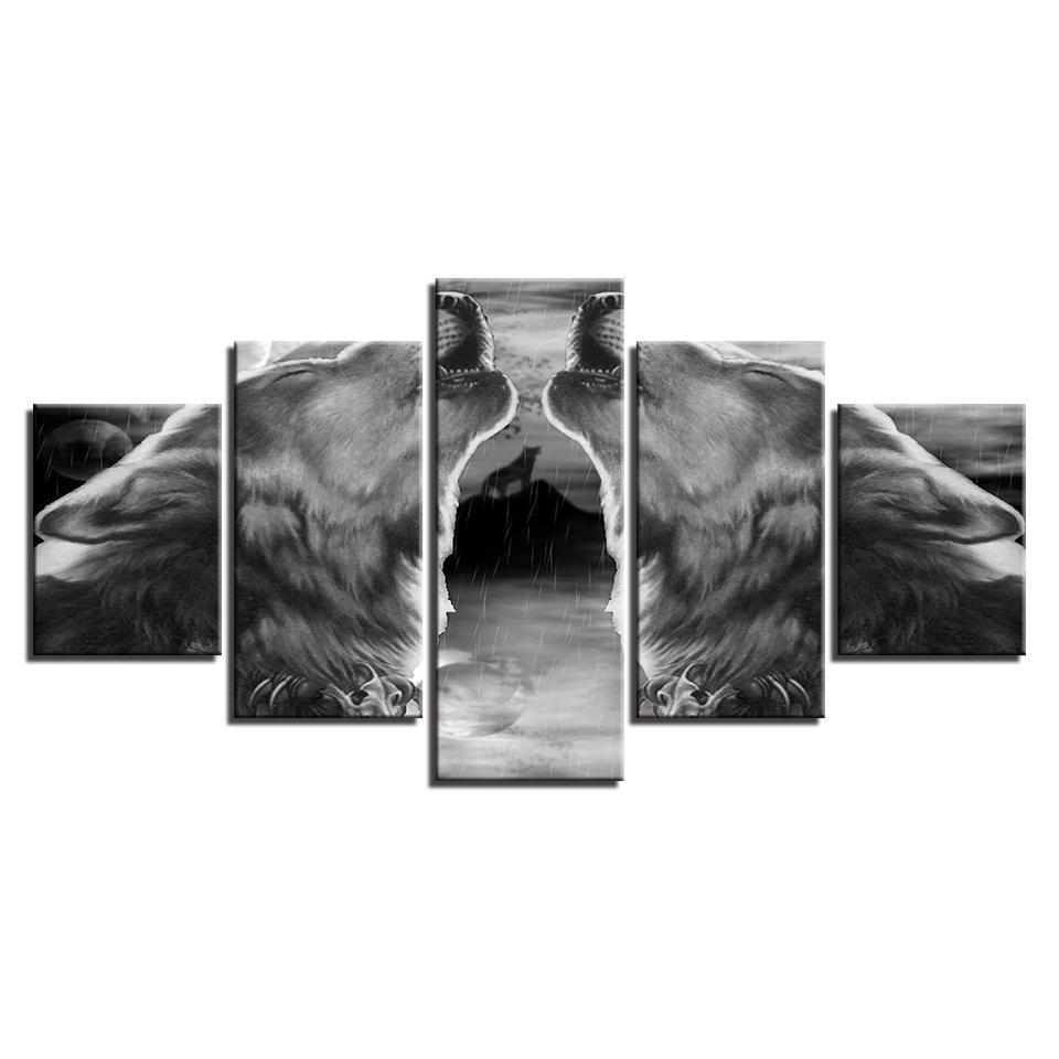 gray black wolf abstract animal 5 panel canvas art wall decor 2785