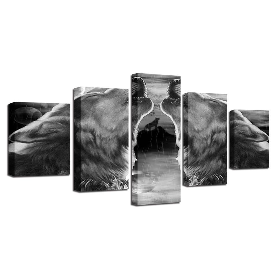 gray black wolf abstract animal 5 panel canvas art wall decor 5044
