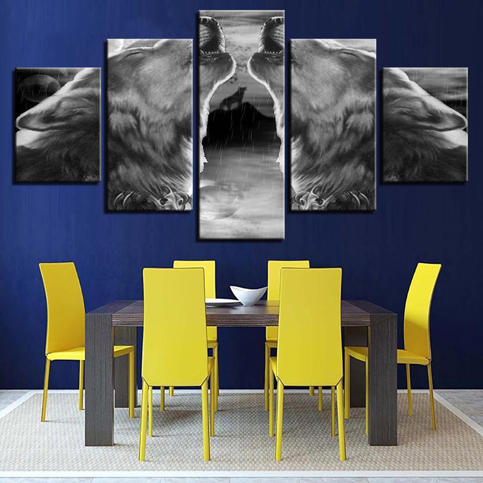 gray black wolf abstract animal 5 panel canvas art wall decor 8392