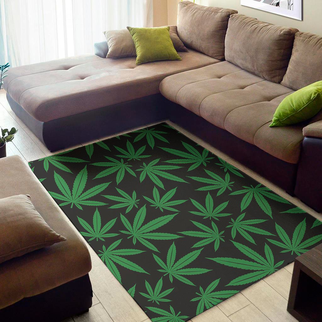 green and black cannabis leaf print area rug floor decor 1346