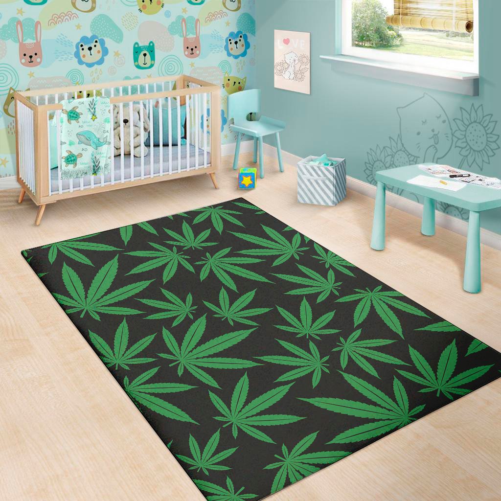 green and black cannabis leaf print area rug floor decor 3435