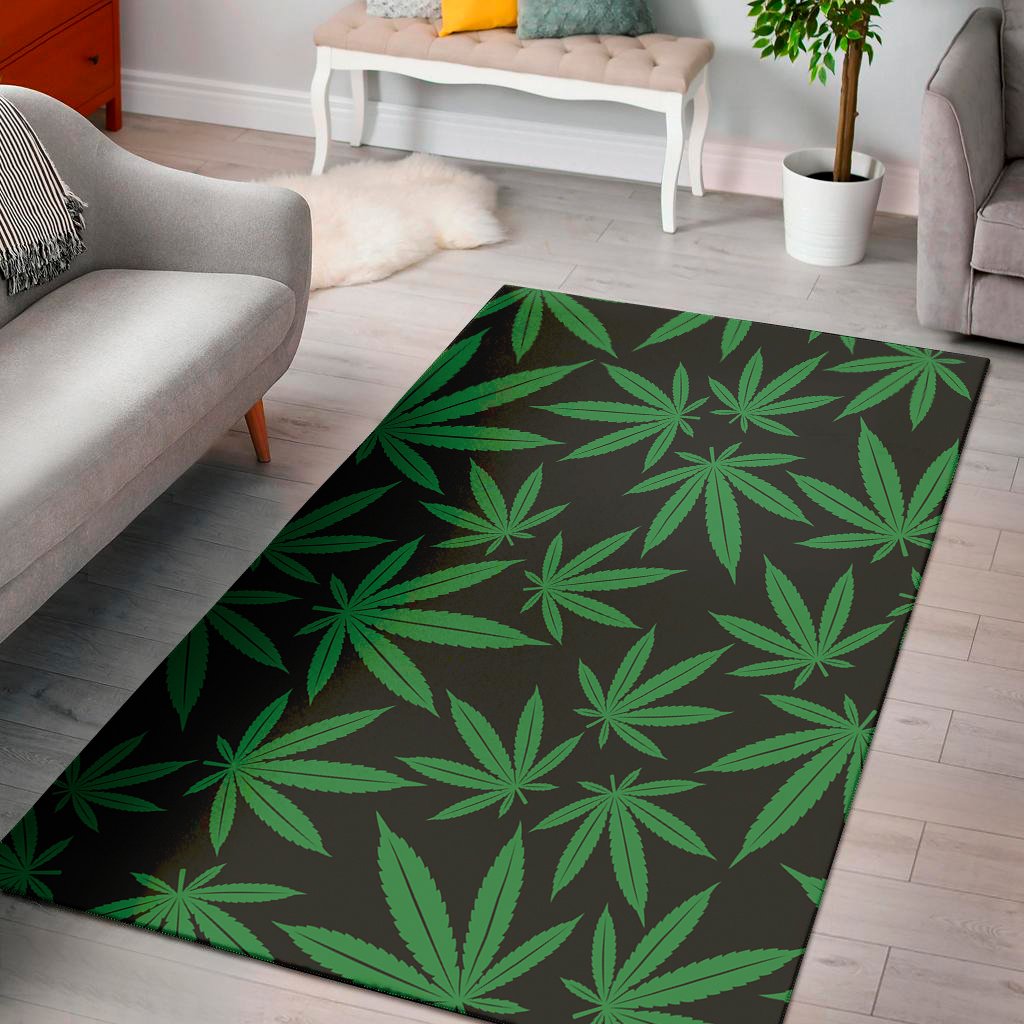 green and black cannabis leaf print area rug floor decor 5210
