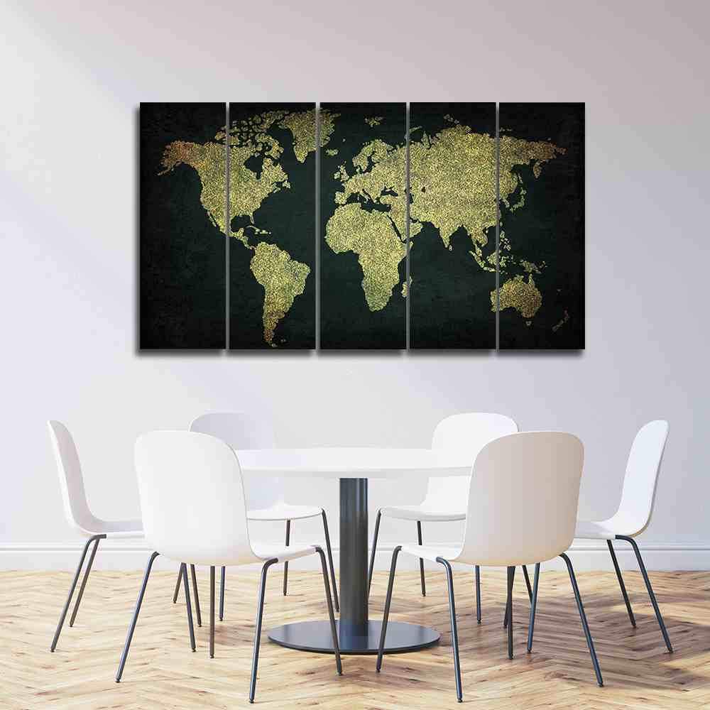 green and gold world map world map 5 panel canvas art wall decor 4438