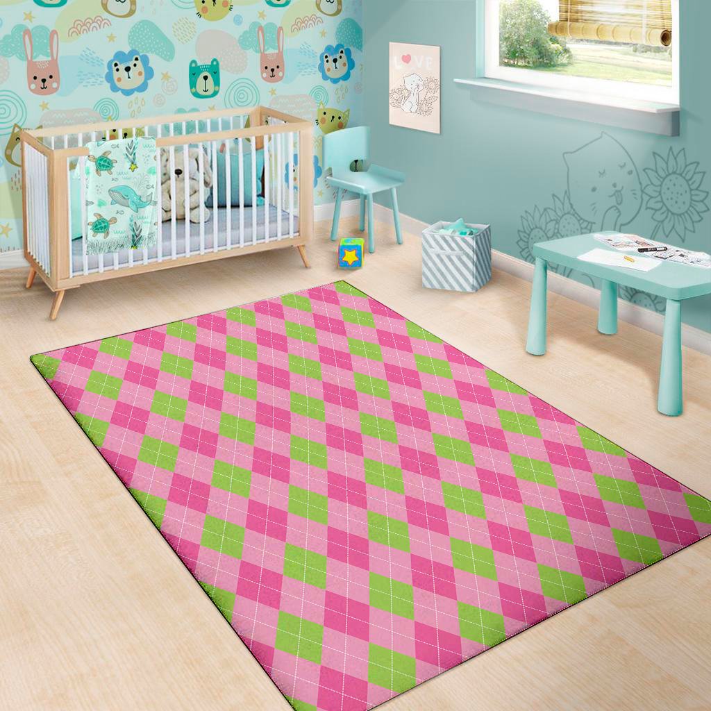 green and pink argyle pattern print area rug floor decor 7444