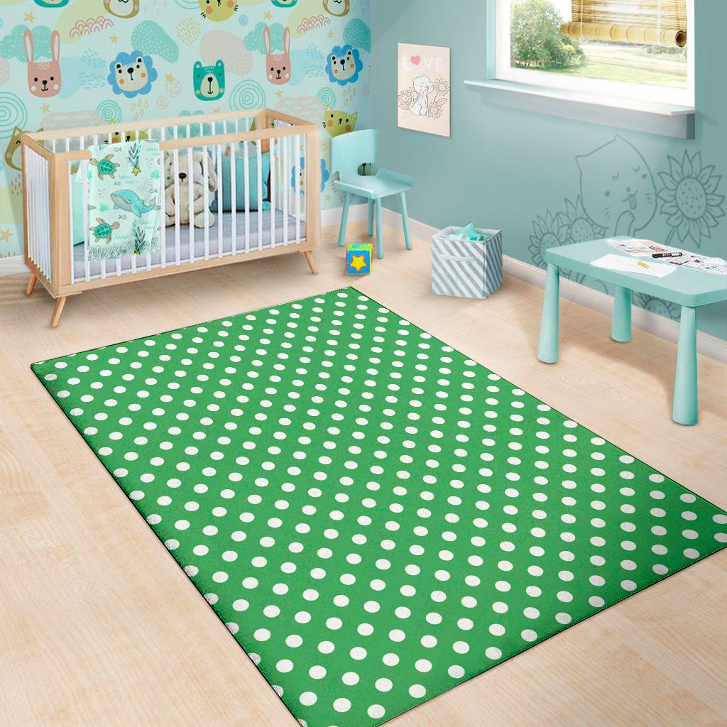 green and white polka dot pattern print area rug floor decor 4624