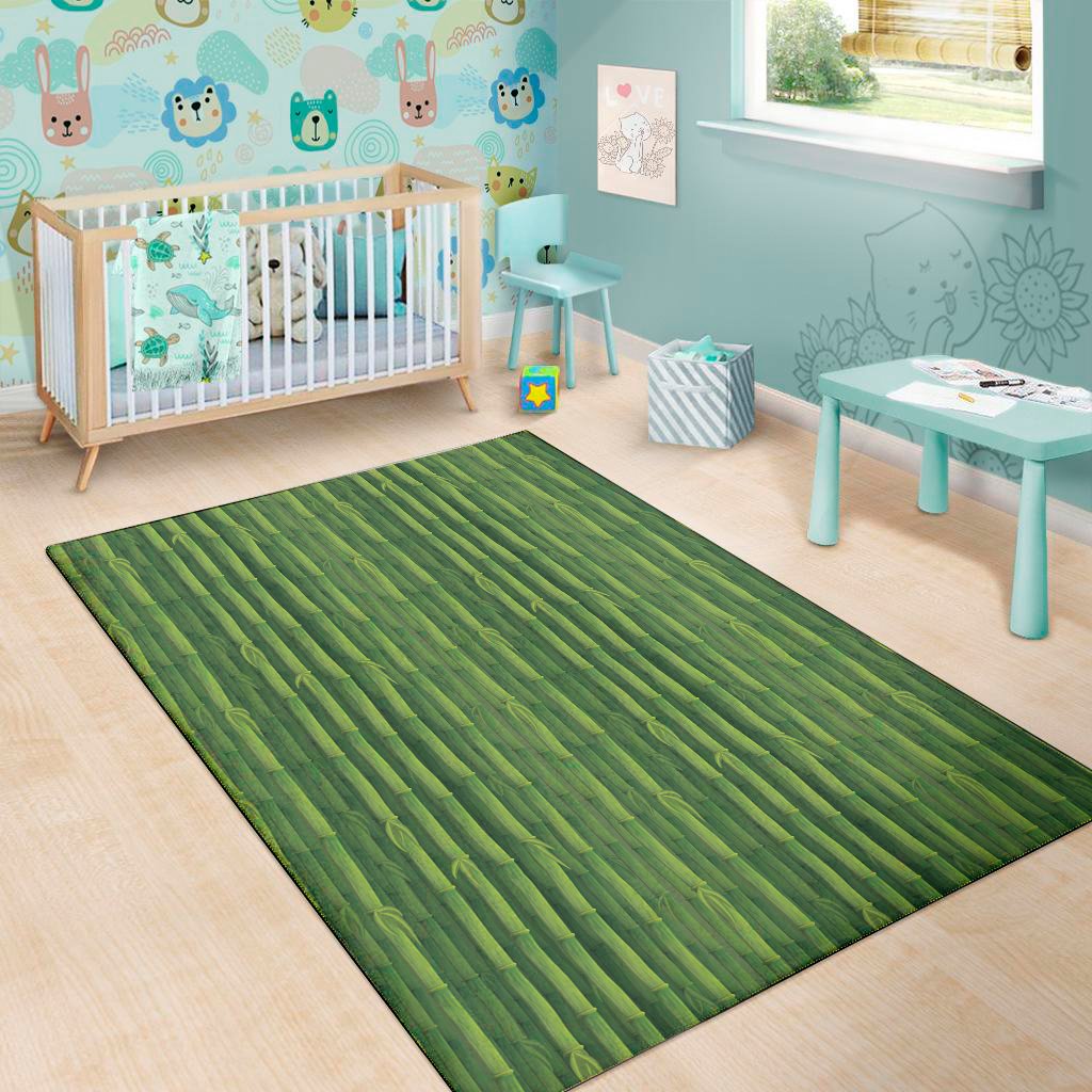 green bamboo tree pattern print area rug floor decor 1150