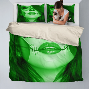 green calavera fresh look halloween spirit duvet cover bedding set bedroom decor 5055