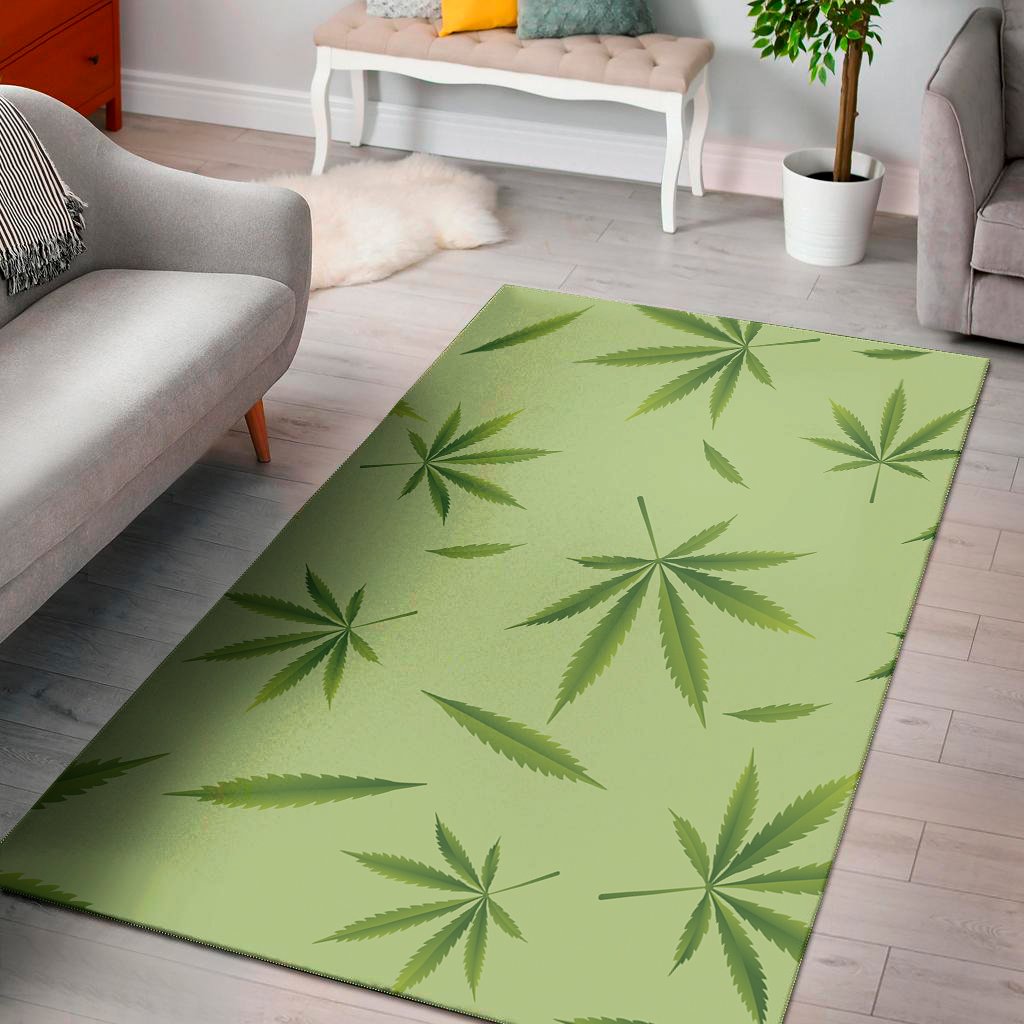 green hemp leaves pattern print area rug floor decor 1487