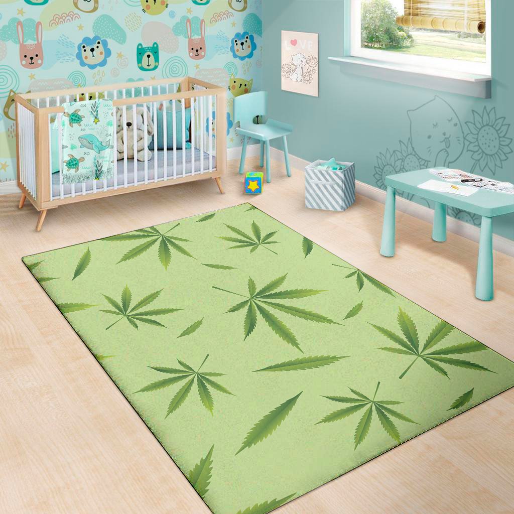 green hemp leaves pattern print area rug floor decor 6141