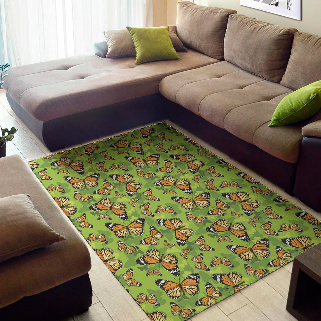 green monarch butterfly pattern print area rug floor decor 1454