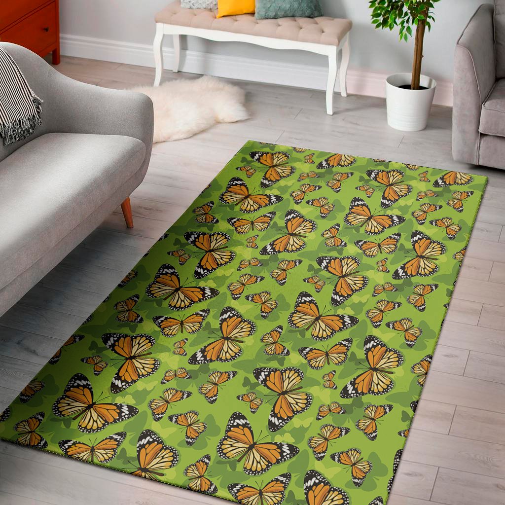 green monarch butterfly pattern print area rug floor decor 2063