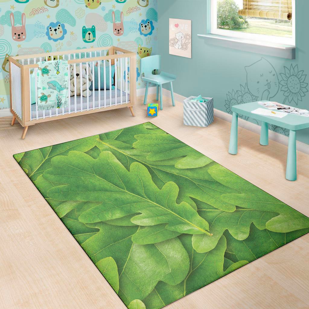 green oak leaf print area rug floor decor 3774