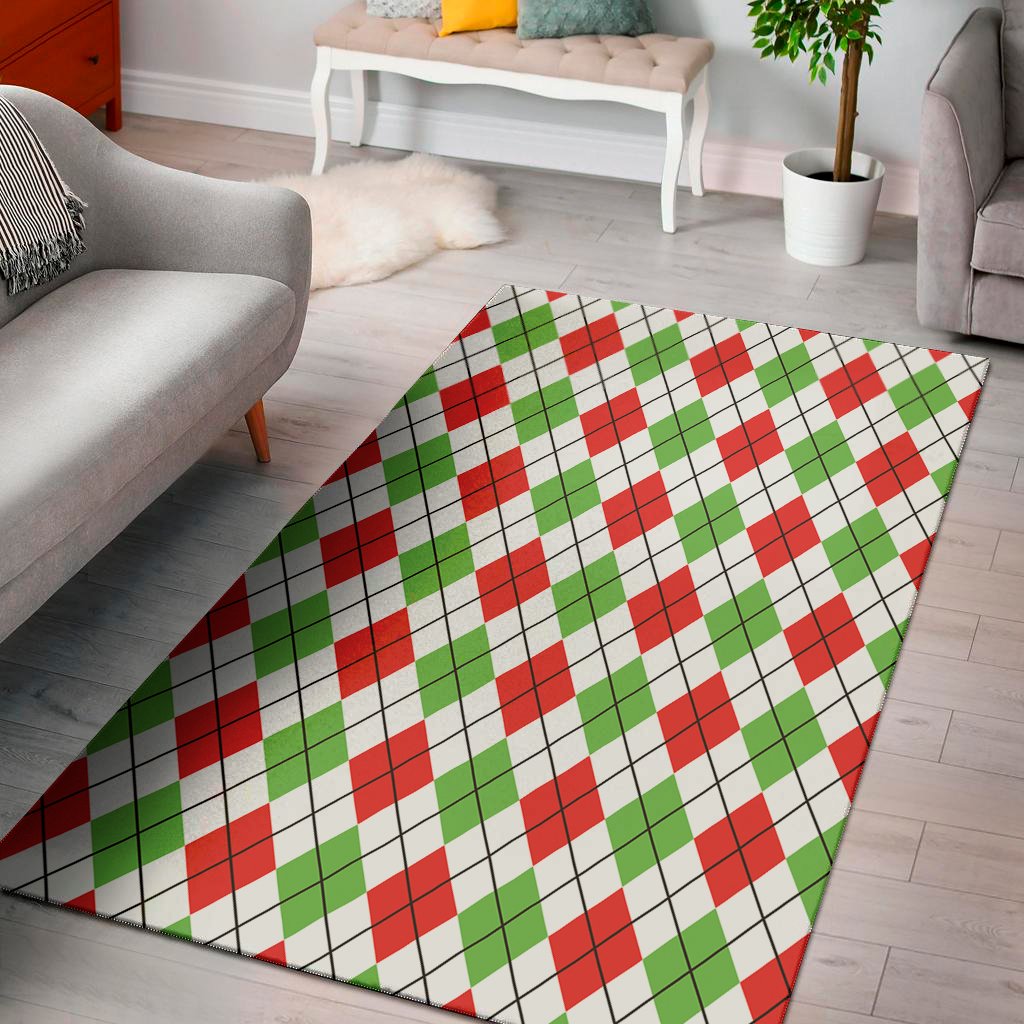 green red and white argyle pattern print area rug floor decor 3526