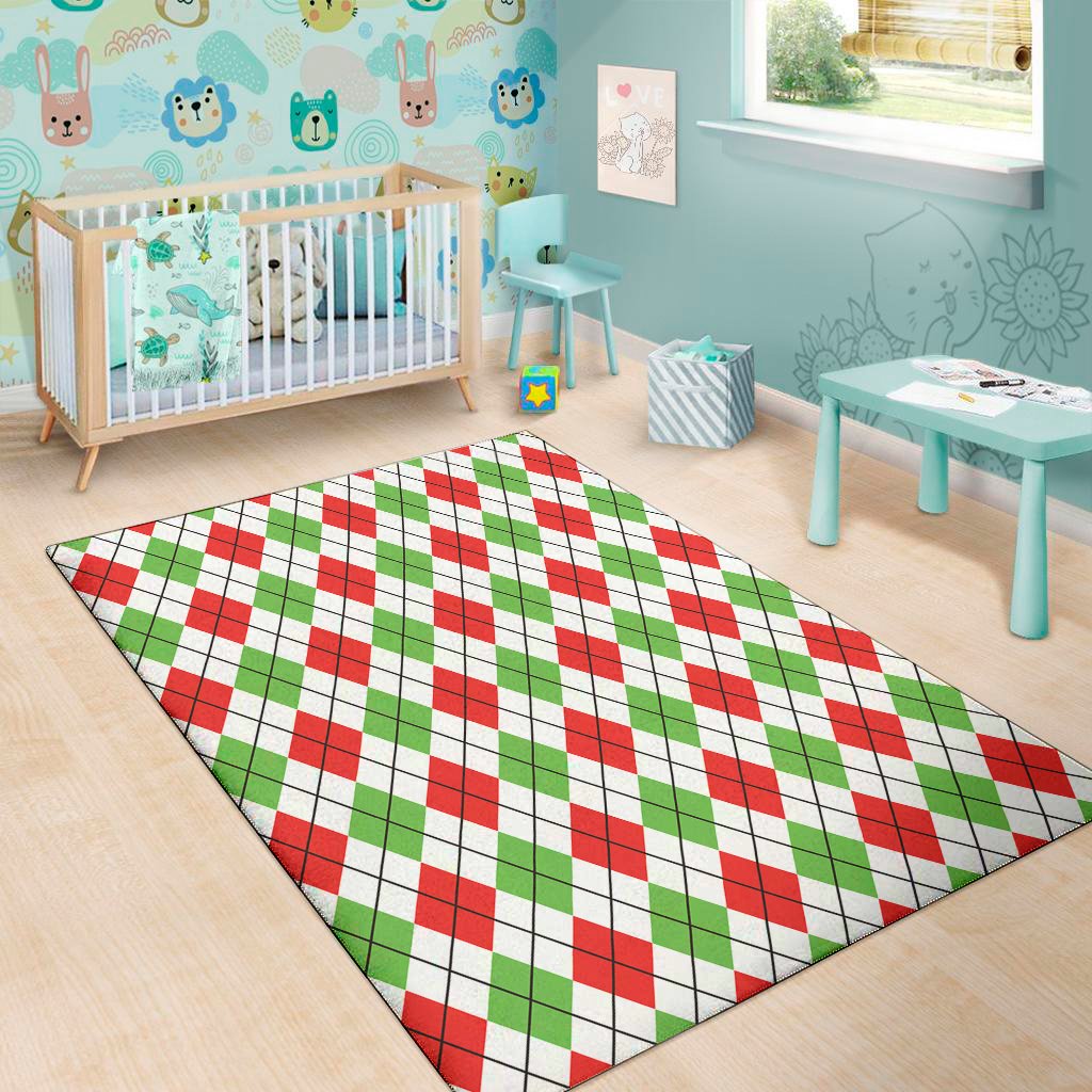 green red and white argyle pattern print area rug floor decor 6641