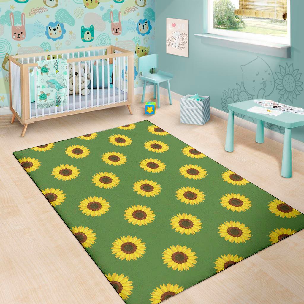 green sunflower pattern print area rug floor decor 6945