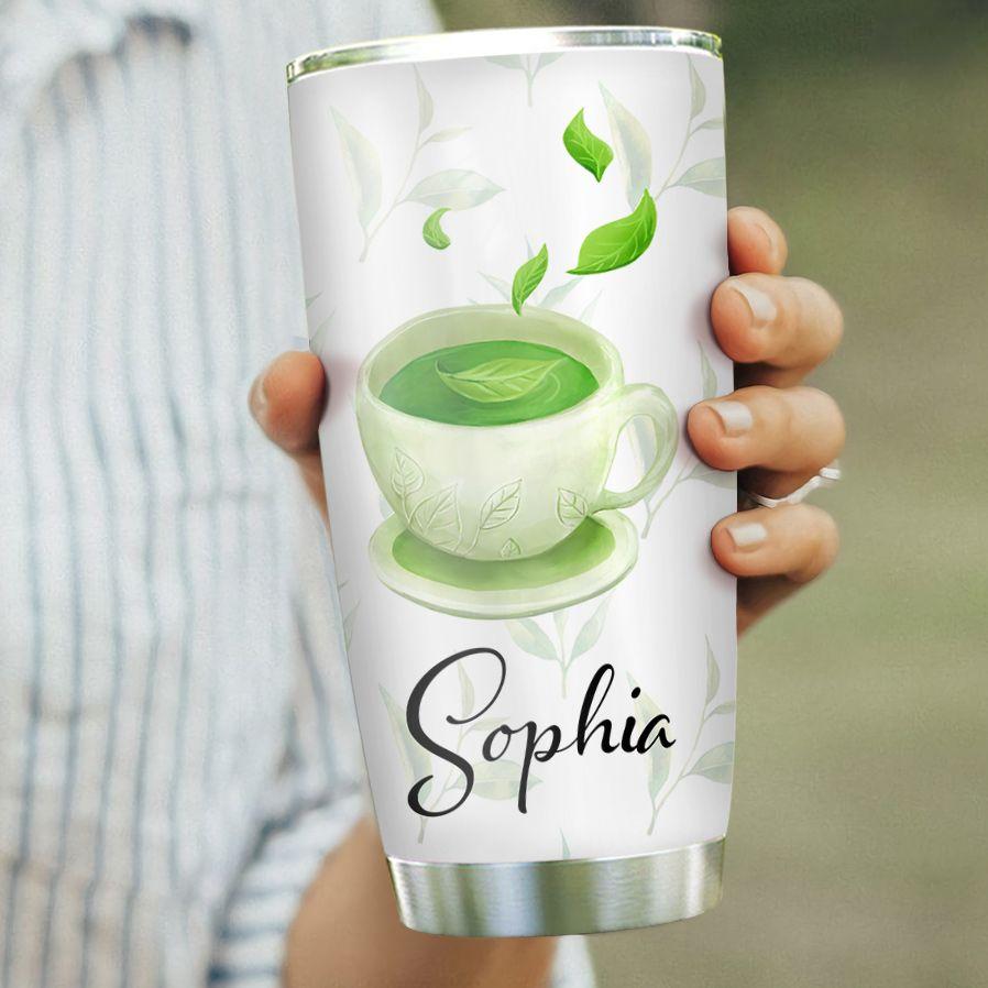 Green Tea Cat Personalized Stainless Steel Tumbler green tea cat personalized stainless steel tumbler 8792