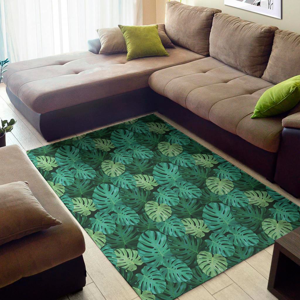 green tropical monstera pattern print area rug floor decor 6011