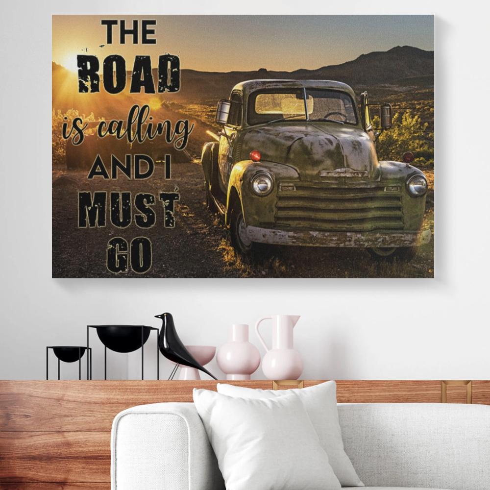 green truck car on road canvas prints wall art decor 1872