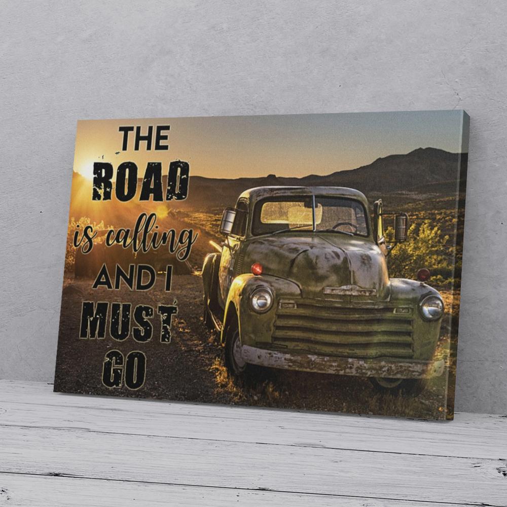 green truck car on road canvas prints wall art decor 3758