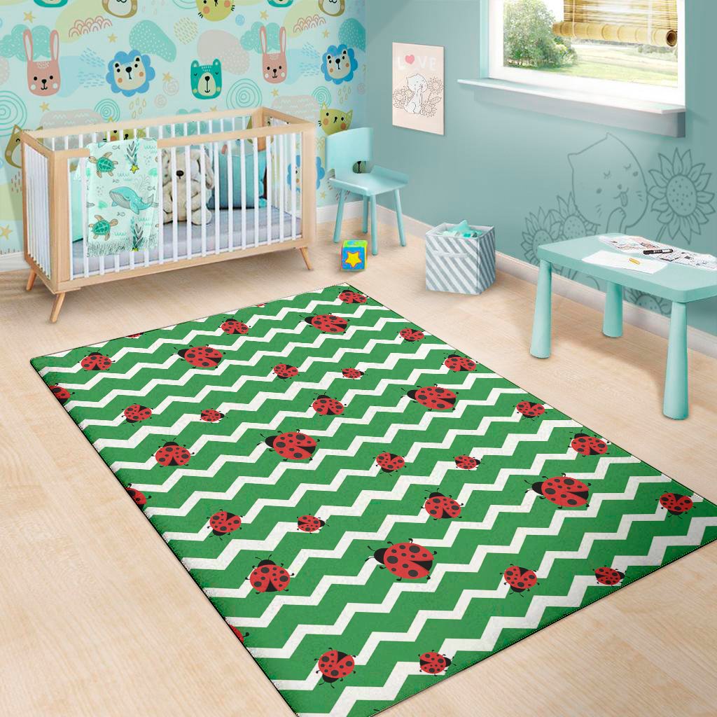 green zigzag ladybird pattern print area rug floor decor 2026