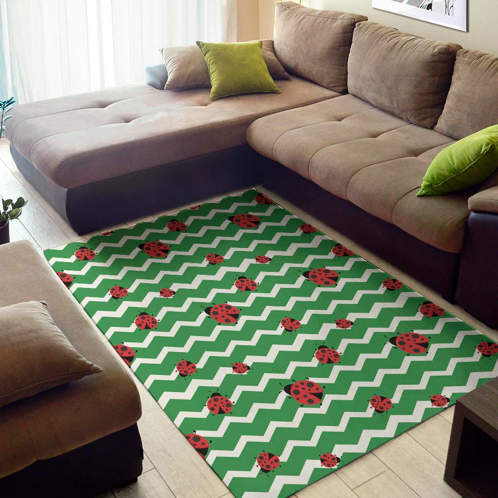 green zigzag ladybird pattern print area rug floor decor 3492