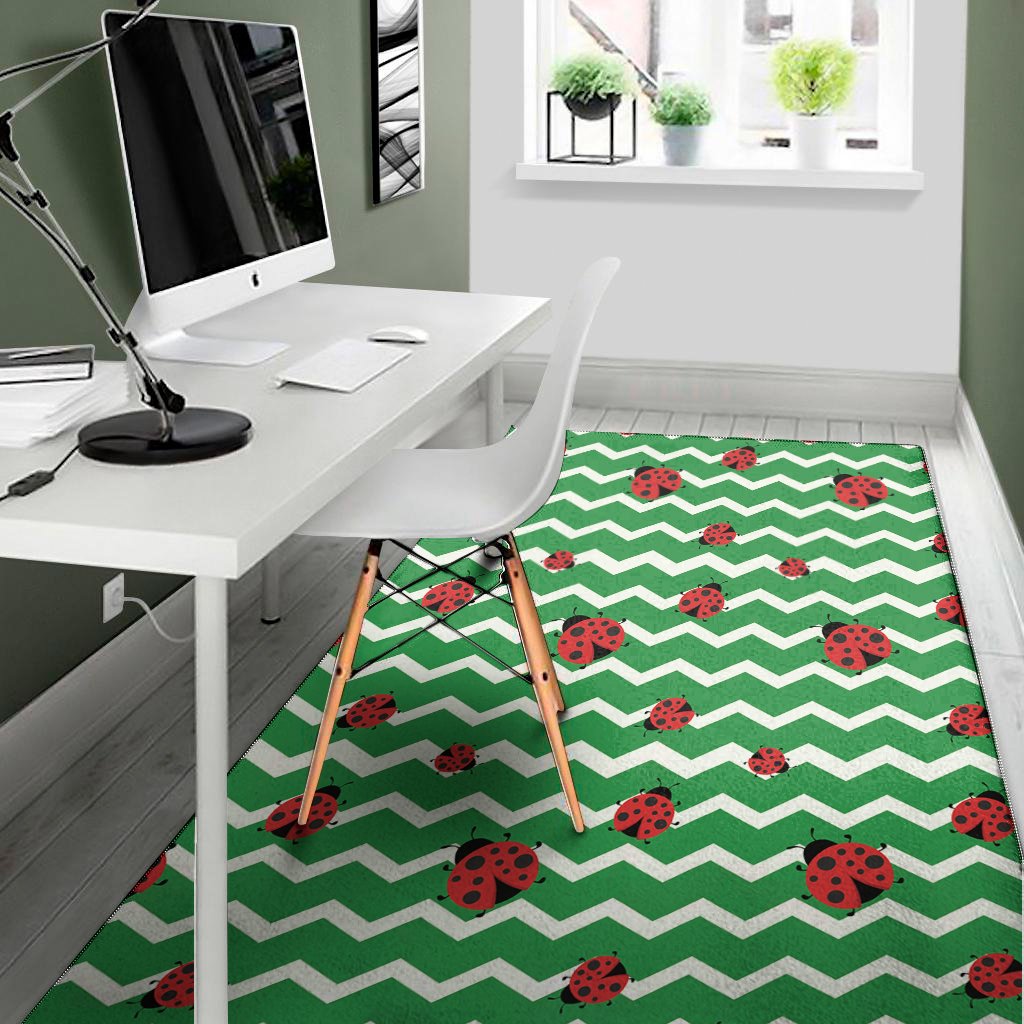 green zigzag ladybird pattern print area rug floor decor 3938