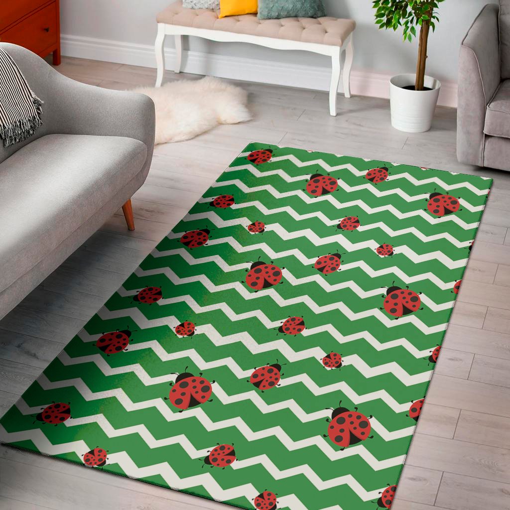 green zigzag ladybird pattern print area rug floor decor 6180