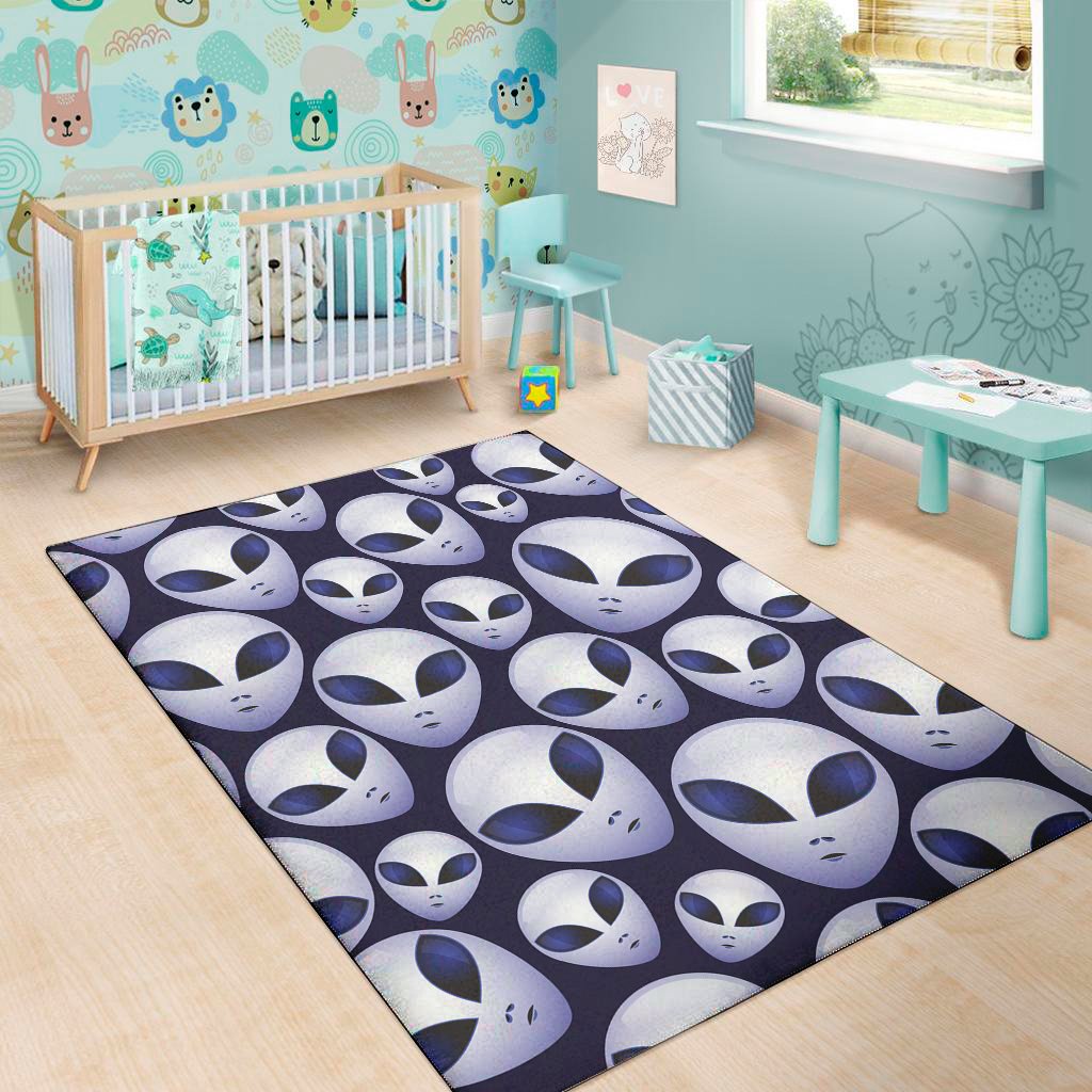 grey alien face pattern print area rug floor decor 3772