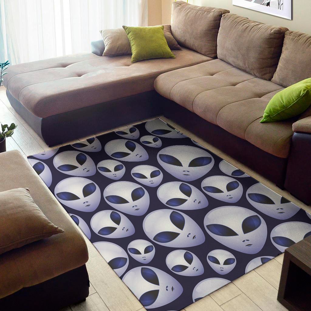 grey alien face pattern print area rug floor decor 5365