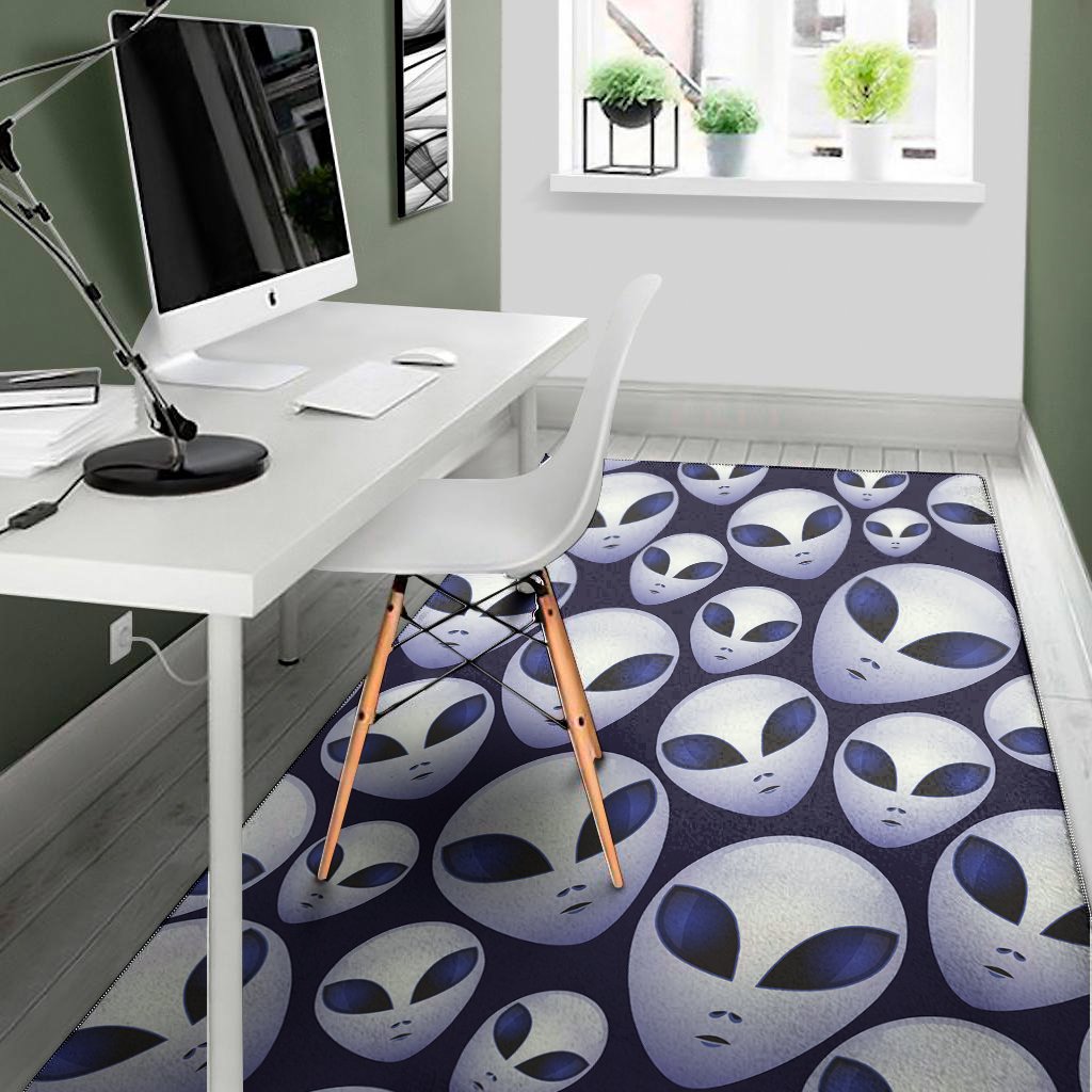 grey alien face pattern print area rug floor decor 5936