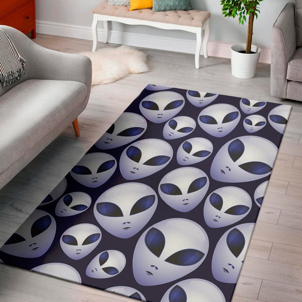 grey alien face pattern print area rug floor decor 6214