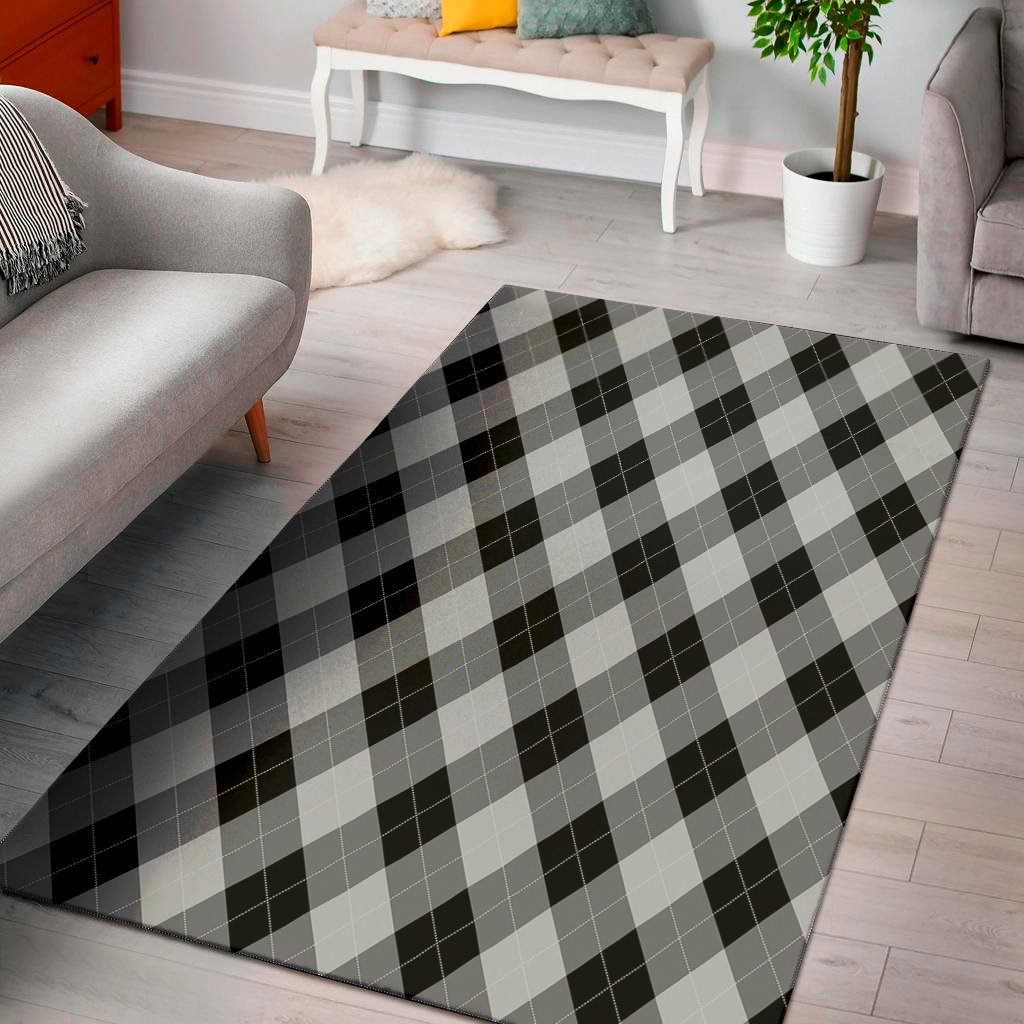 grey and black argyle pattern print area rug floor decor 8092