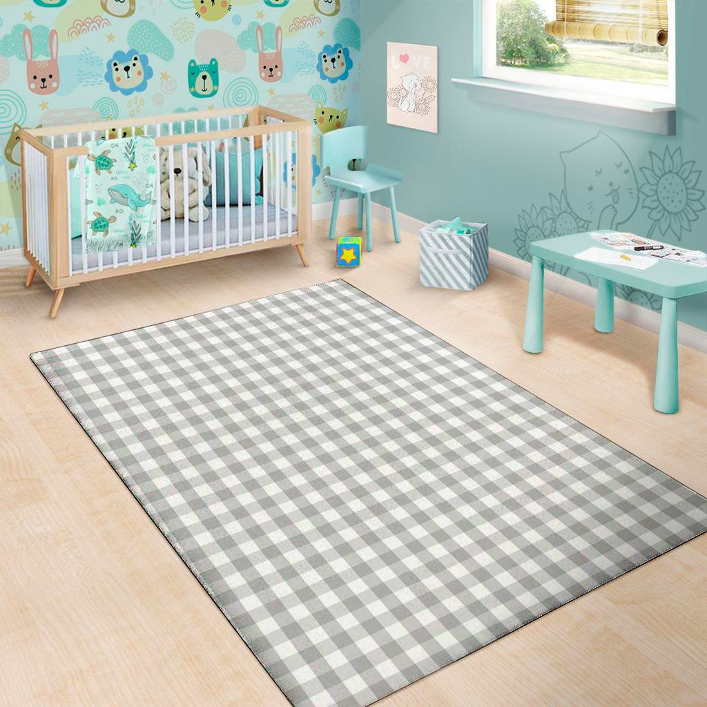 grey and white check pattern print area rug floor decor 1140