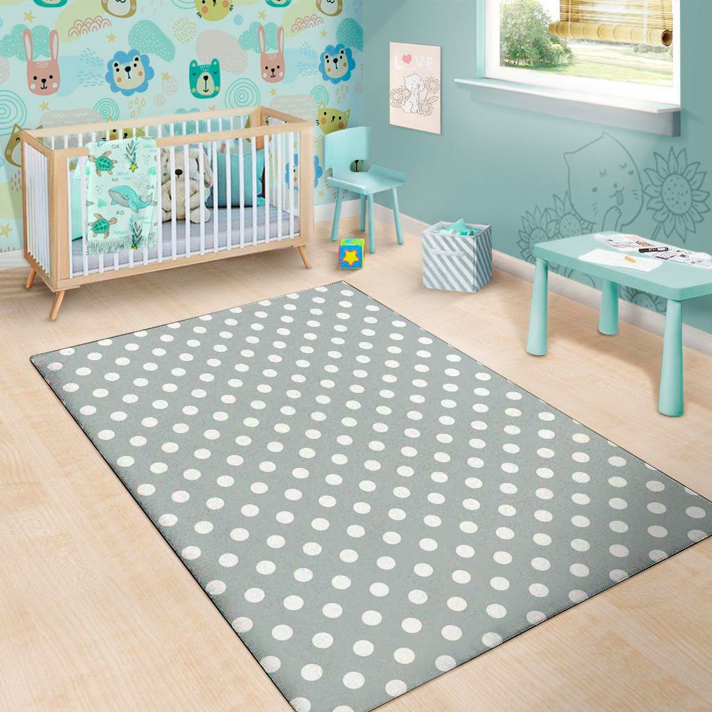 grey and white polka dot pattern print area rug floor decor 5037