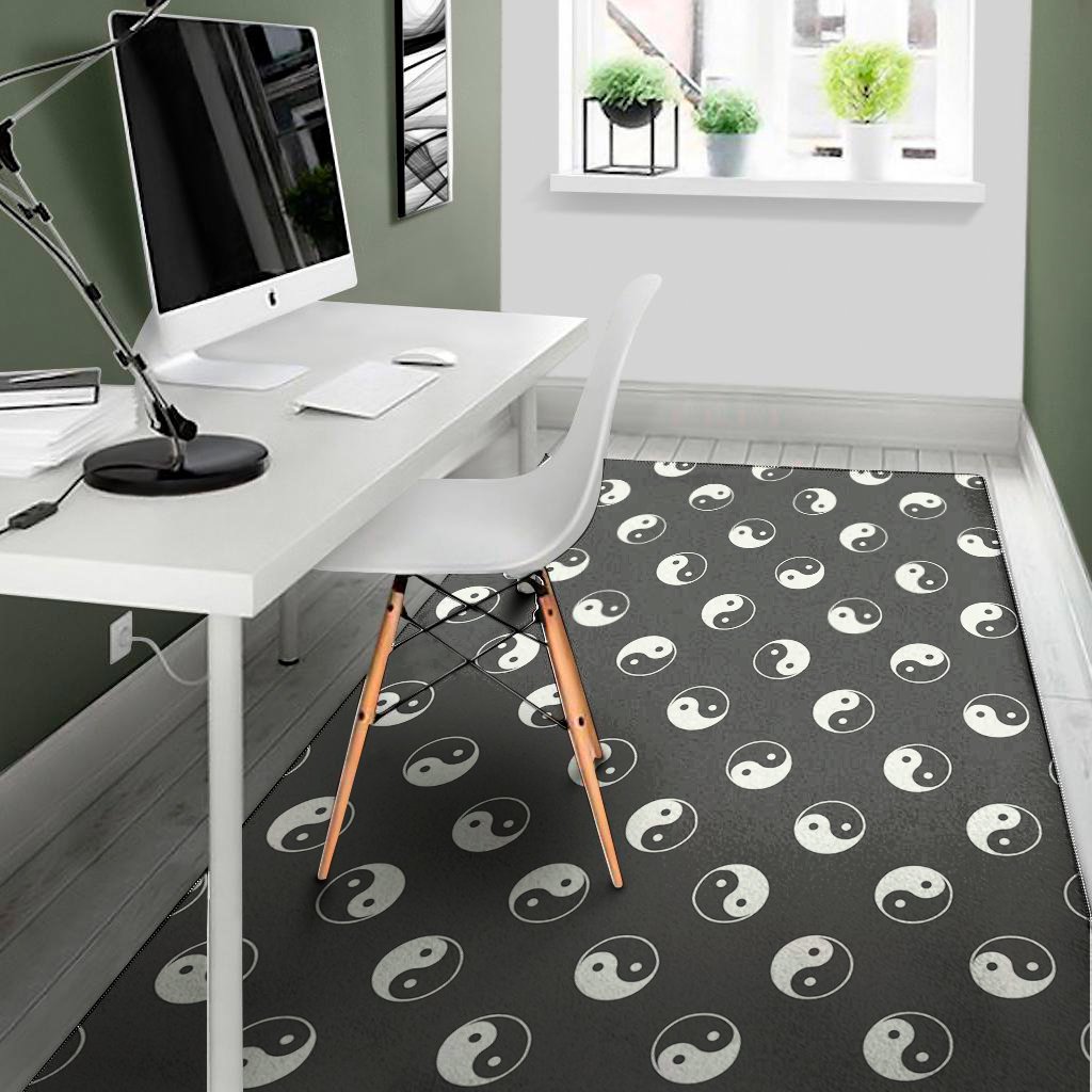 grey and white yin yang pattern print area rug floor decor 1206