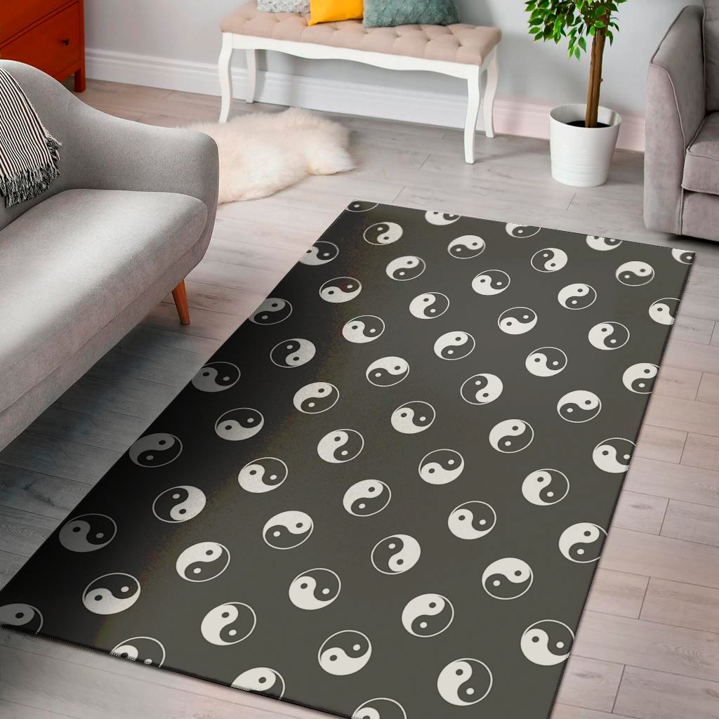 grey and white yin yang pattern print area rug floor decor 7776