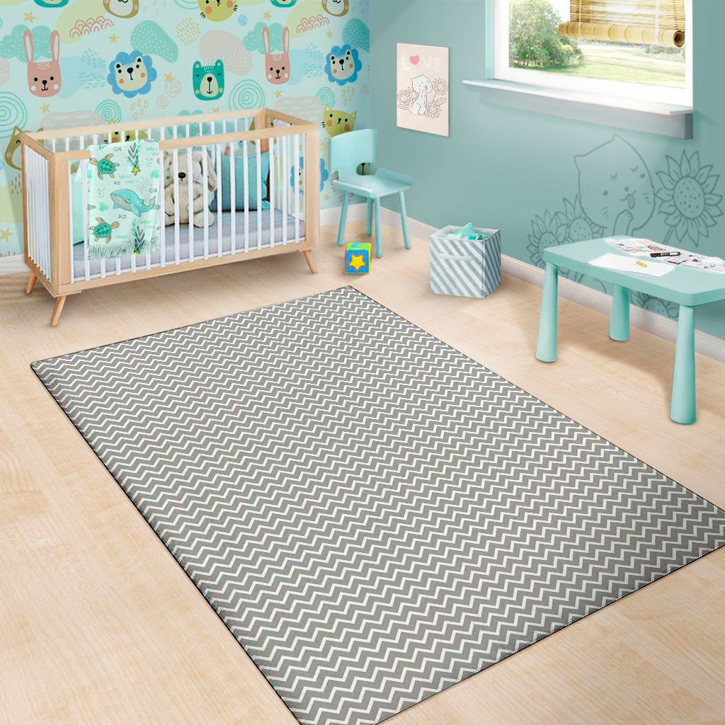 grey and white zigzag pattern print area rug floor decor 5539
