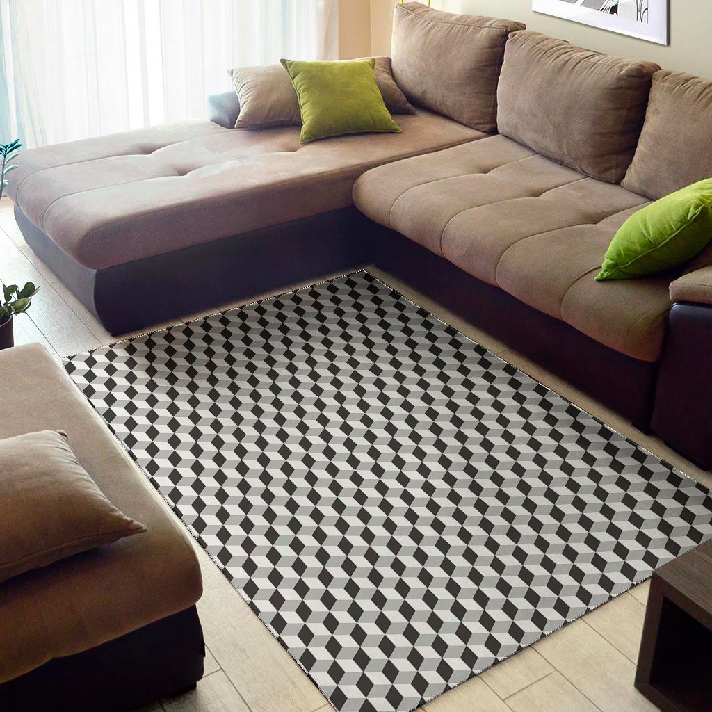 grey geometric cube shape pattern print area rug floor decor 4884