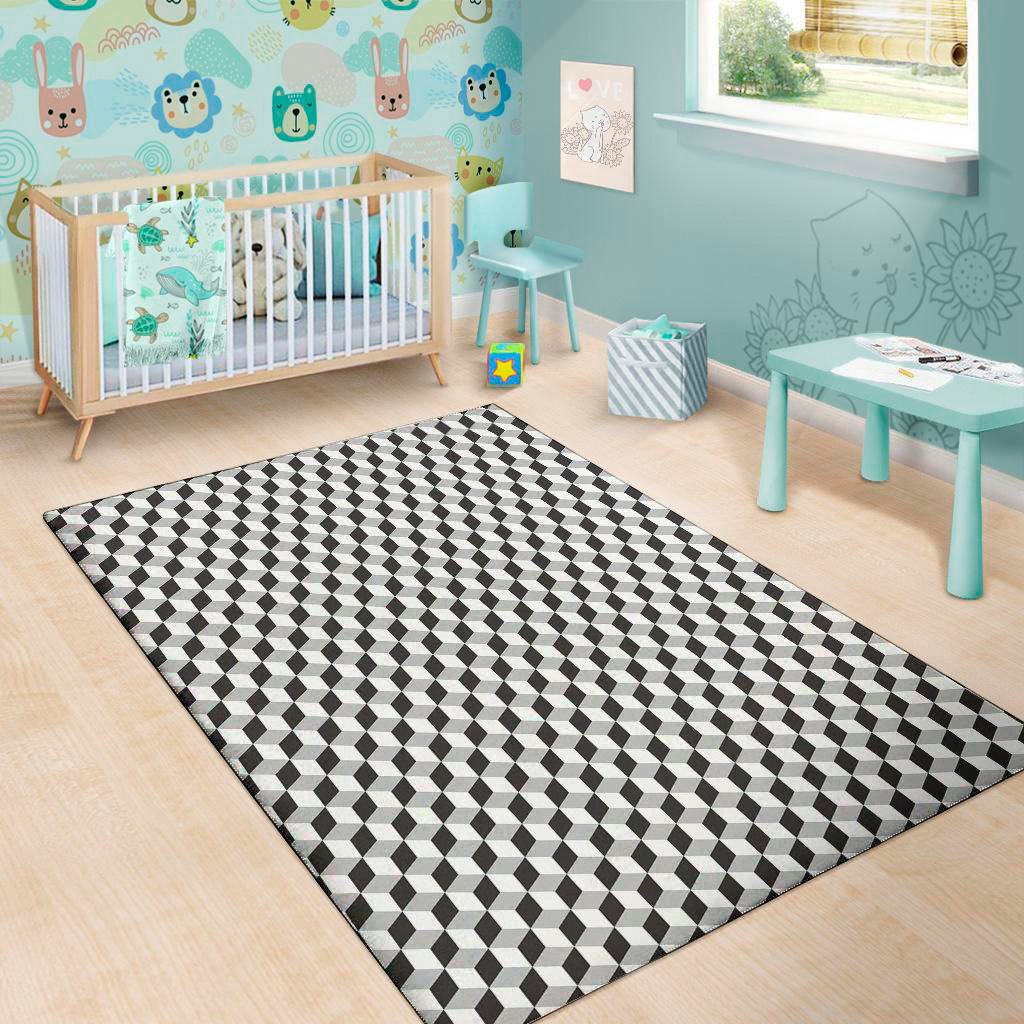 grey geometric cube shape pattern print area rug floor decor 5795