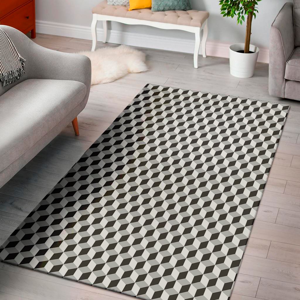 grey geometric cube shape pattern print area rug floor decor 6965