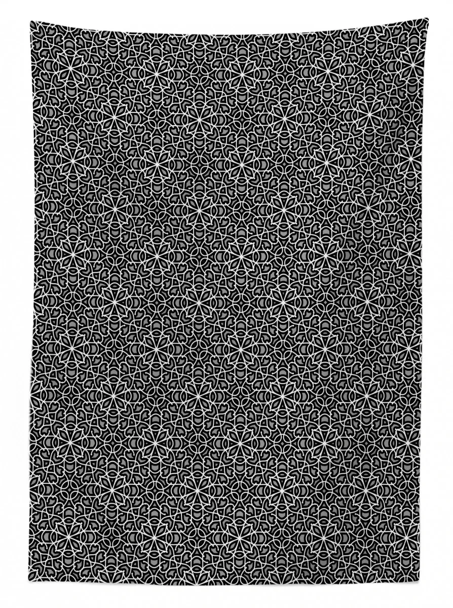 greyscale floral lines 3d printed tablecloth table decor 1704
