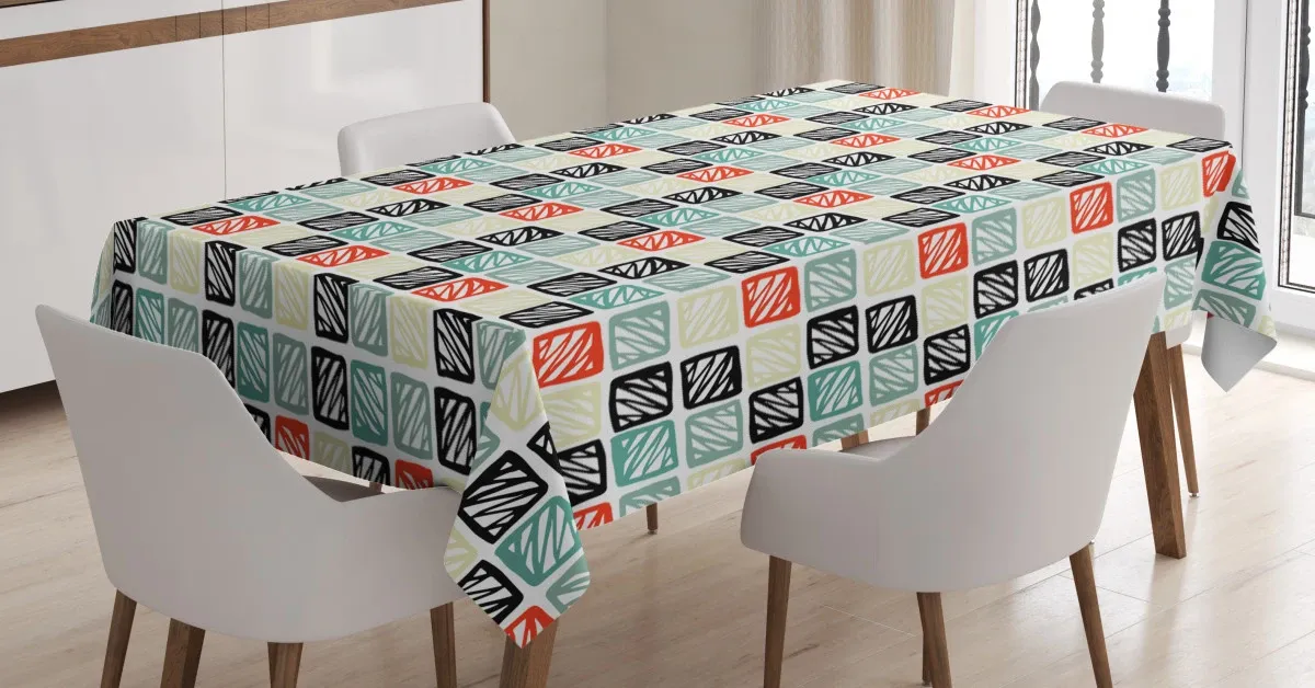 grid style squares zigzag 3d printed tablecloth table decor 4561