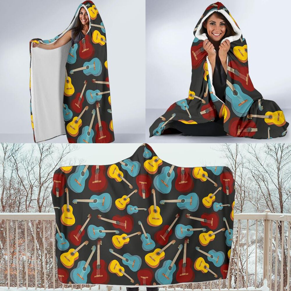 Guitar Pattern Print Hooded Blanket Cloak Blanket guitar pattern print hooded blanket cloak blanket 3700