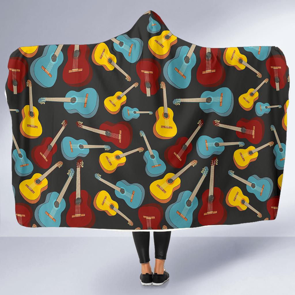 Guitar Pattern Print Hooded Blanket Cloak Blanket guitar pattern print hooded blanket cloak blanket 6595