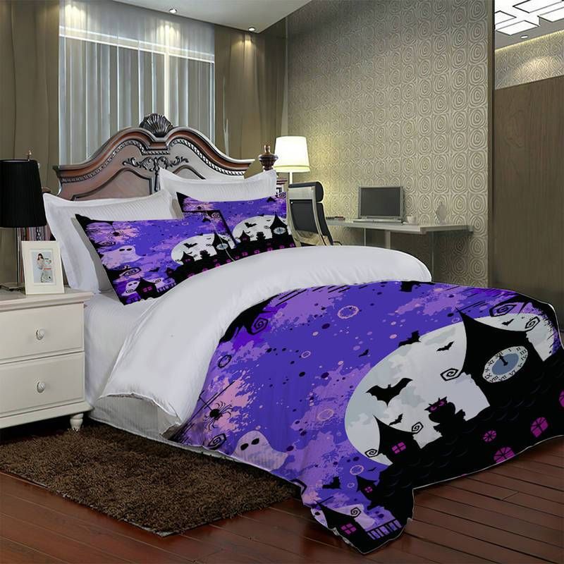 halloween bat and castle full moon duvet cover bedding set bedroom decor 3774