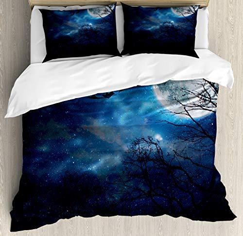 halloween bats flying in majestic night sky moon duvet cover bedding set bedroom decor 6634
